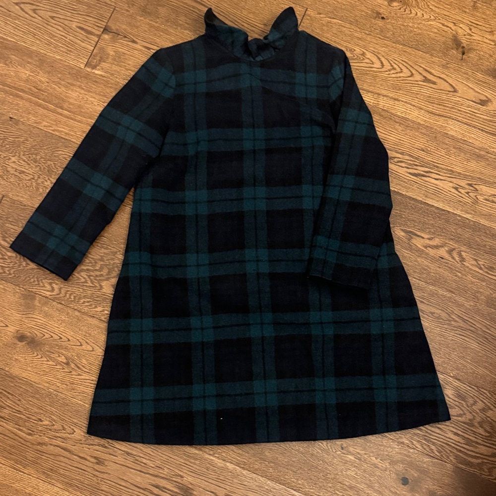 Tuckernuck Black and Dark Green Plaid Long-Sleeve A-Line Dress